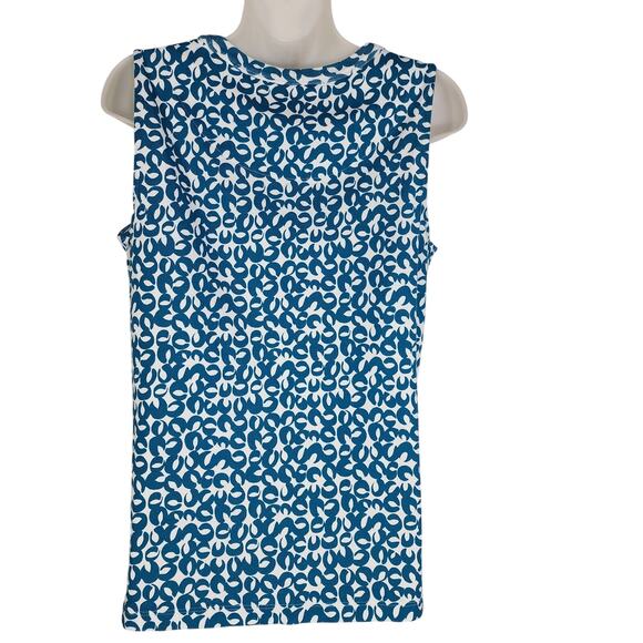 Chicos Womens Tank Top Medium Peacock Blue Geo Printed Button Detail Hardware - Picture 2 of 11